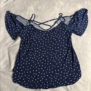 Kaileigh Relaxed Blue Short Sleeve Cut Out Blouse